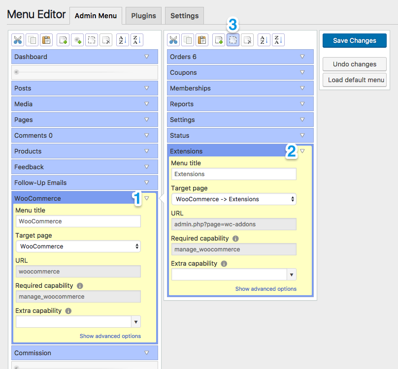 Admin Menu Editor Settings
